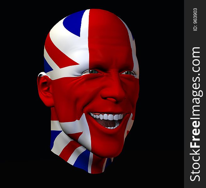 The Union Jack flag on a mans face. The Union Jack flag on a mans face.