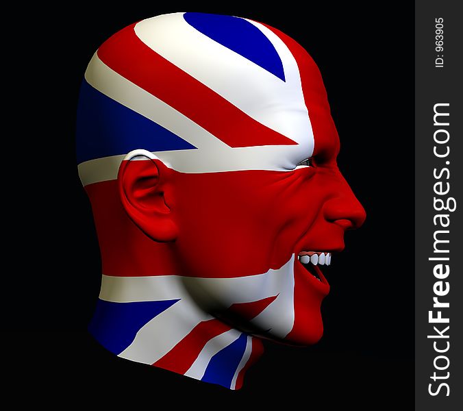 The Union Jack flag on a mans face. The Union Jack flag on a mans face.