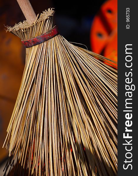 Thai handmade straw broom in the flower vegetable market