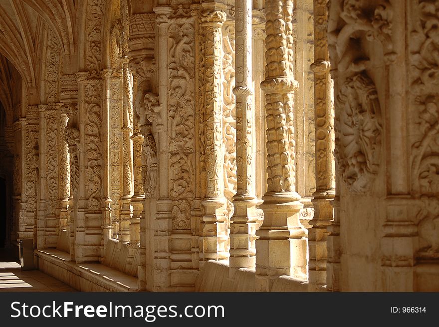 Columns in monastery of jeronimos in belem, lisbon