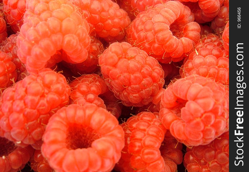 Raspberries on market stall