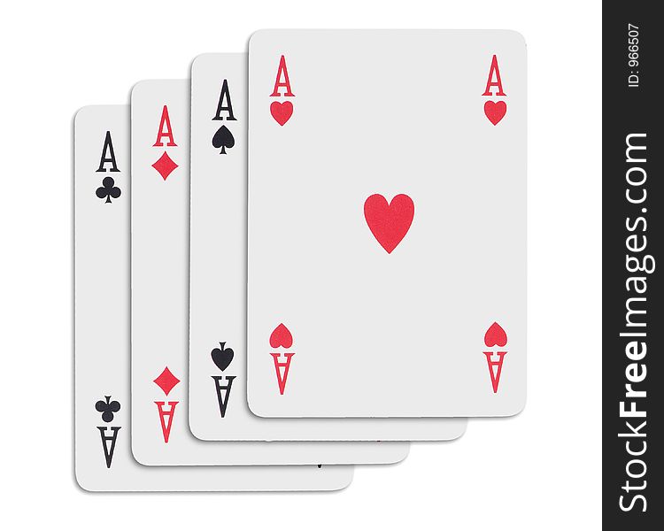 Four aces over white background