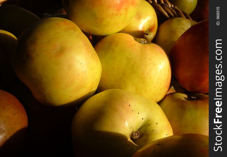 Yellow apples on market stall. Yellow apples on market stall