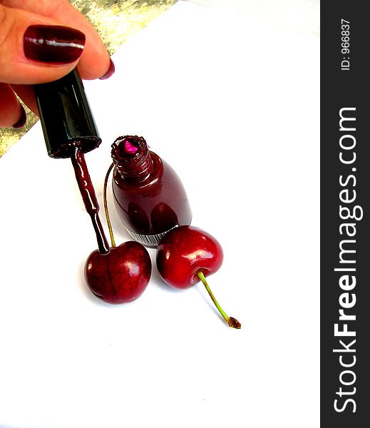 Cherry and nail polish. Cherry and nail polish