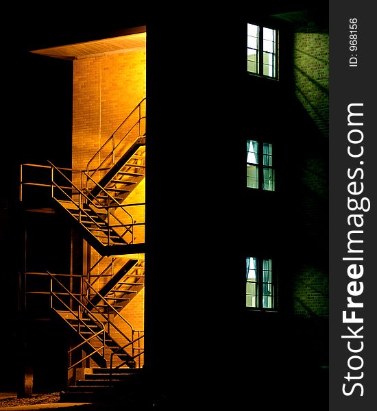 Stairway At Night With Windows