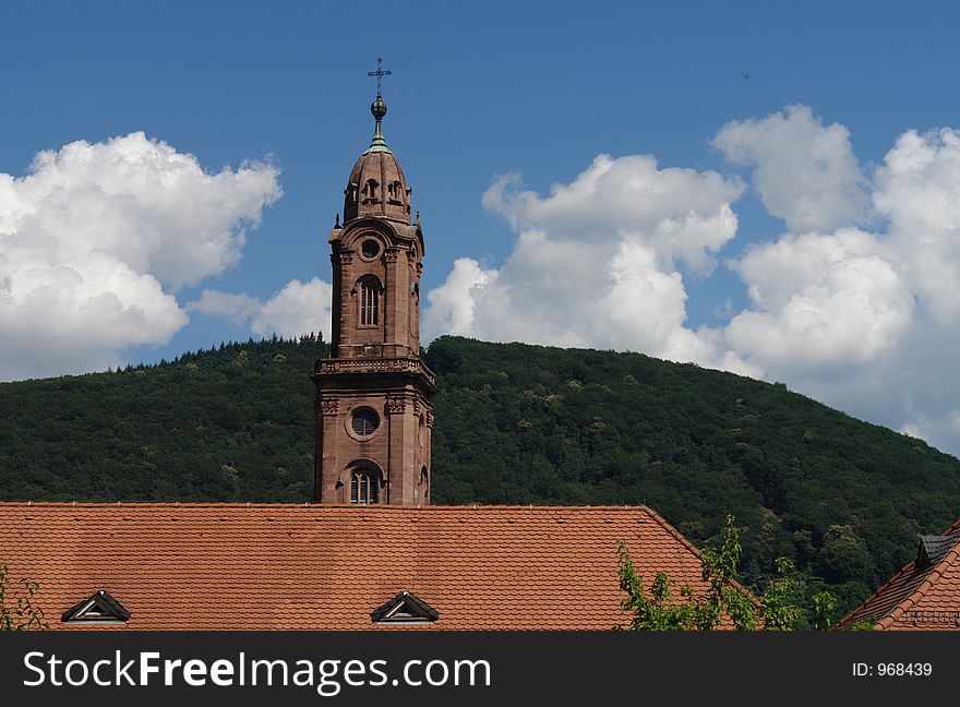 Roofs, hills and sky show their differnet colors on an exceptionally hot summer day in a German town. Roofs, hills and sky show their differnet colors on an exceptionally hot summer day in a German town.