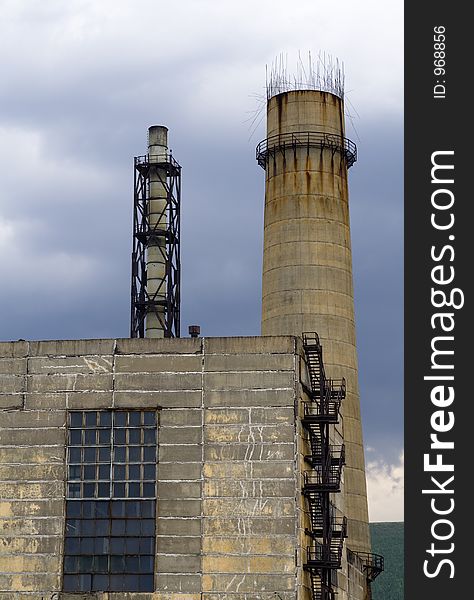 Industrial construction with chimneys. Industrial construction with chimneys.