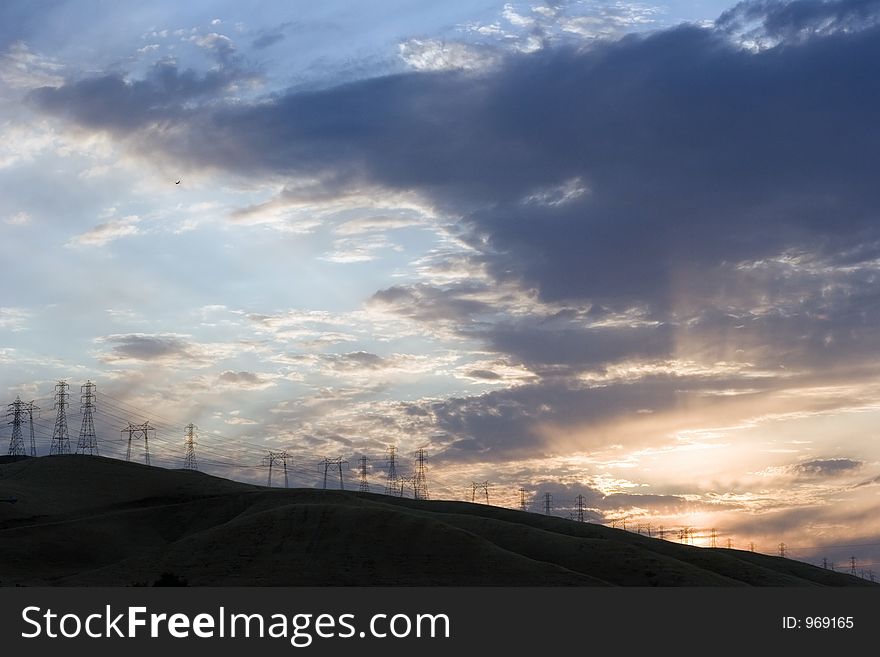 Powerlines And Sunset