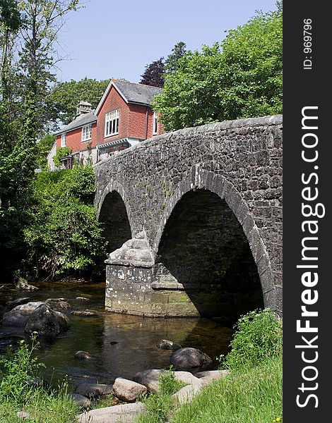 Old stone bridge with cottage & stream. Old stone bridge with cottage & stream