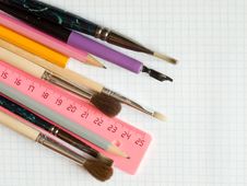 School Supplies On Squared Sheet Royalty Free Stock Image School Supplies On Squared Sheet Royalty Free Stock Image