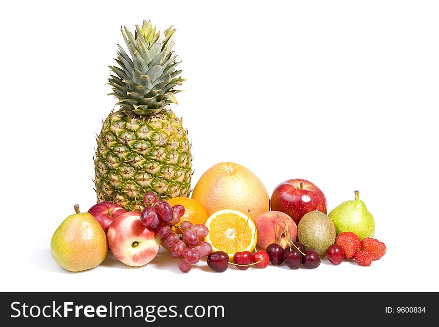 Differtent fruits on white ground