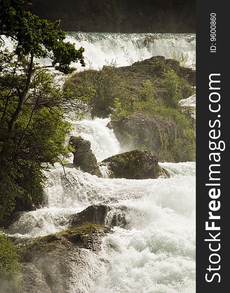 Famous waterfall near Schaffhausen; Switzerland. Famous waterfall near Schaffhausen; Switzerland