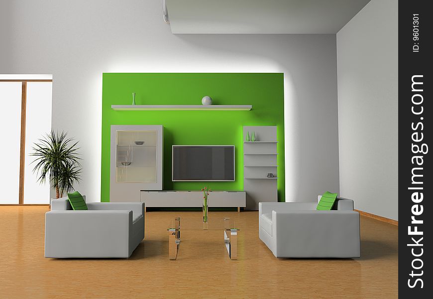 Modern interior of living room 3D