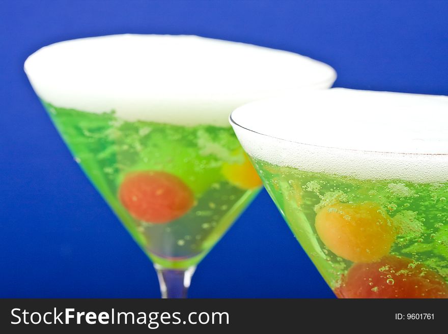 Gelatin and fruit dessert in a martini glass. Gelatin and fruit dessert in a martini glass