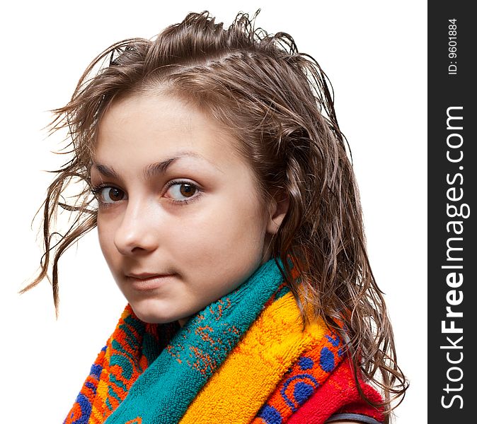 Young girl with wet hair, isolat