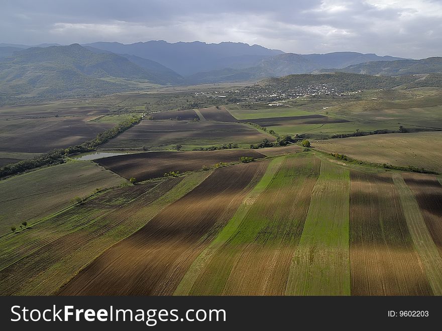 Aerial view on spring fields.