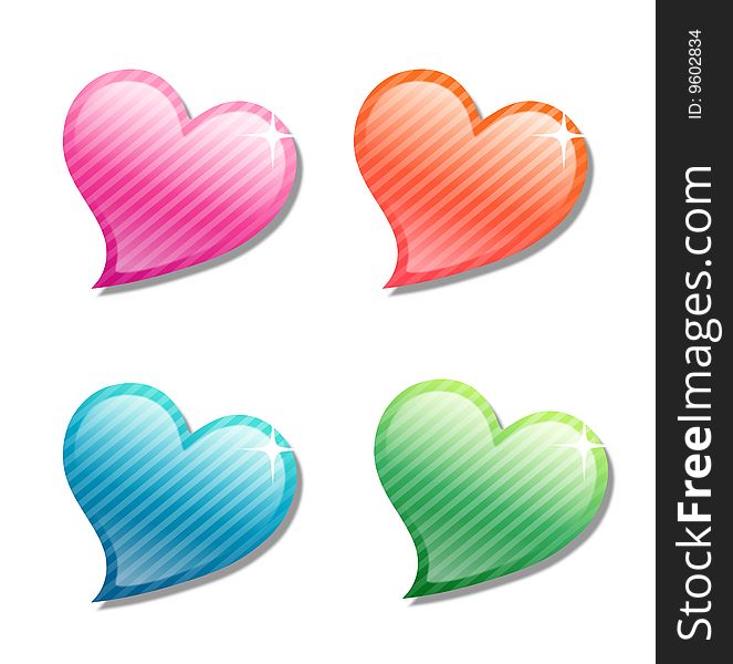 Four color hearts on the white background