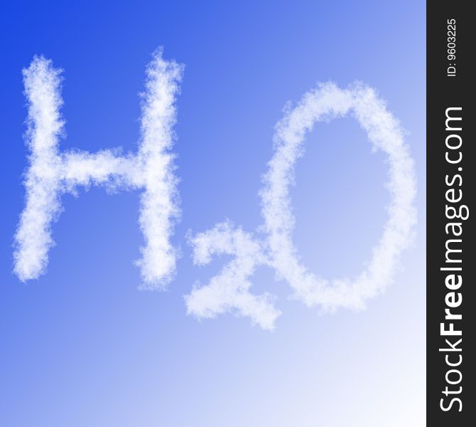 Chemical formula of water in blue sky. Chemical formula of water in blue sky