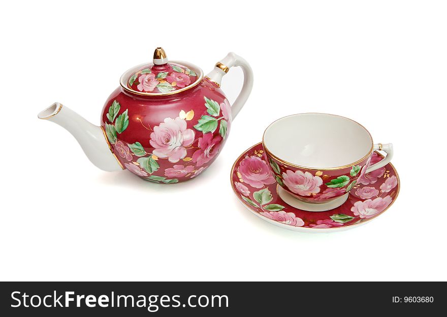 Floral-painted Tea Service Isolated