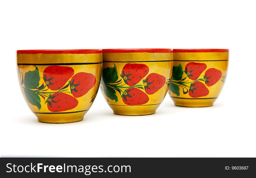 Three Painted Russian Cups  Isolated