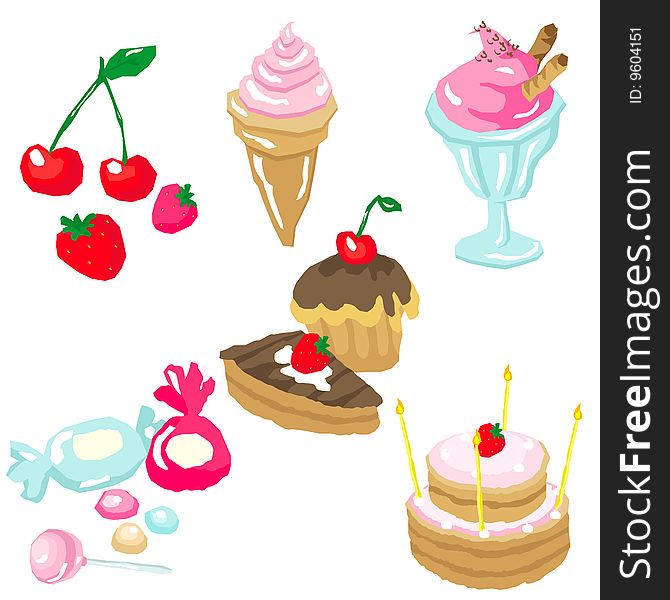 Set of sweets isolated background.