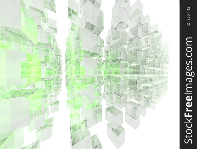 Array of green cubes in white space