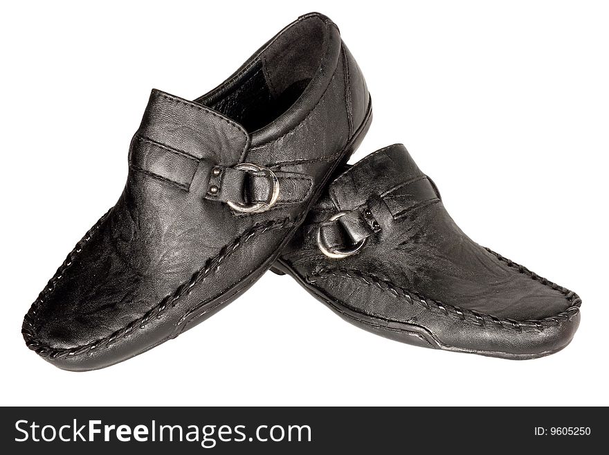 Masculine shoe. Black shiny man's shoe