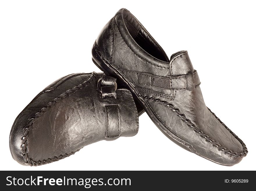 Masculine shoe. Black shiny man's shoe