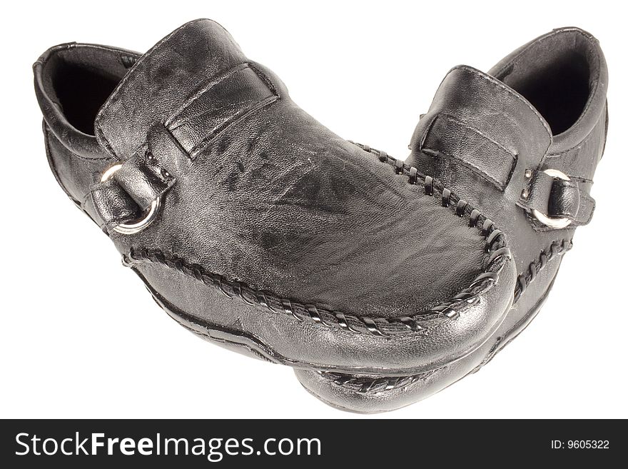 Masculine shoe. Black shiny man's shoe