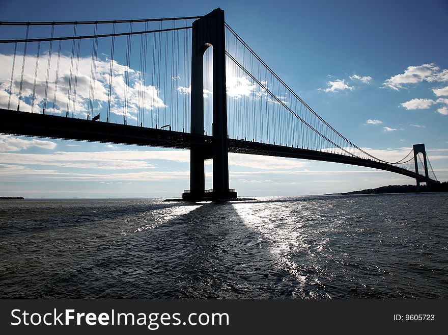 Classical NY - silhouette of Verrazano bridge from Brooklyn to Staten Island