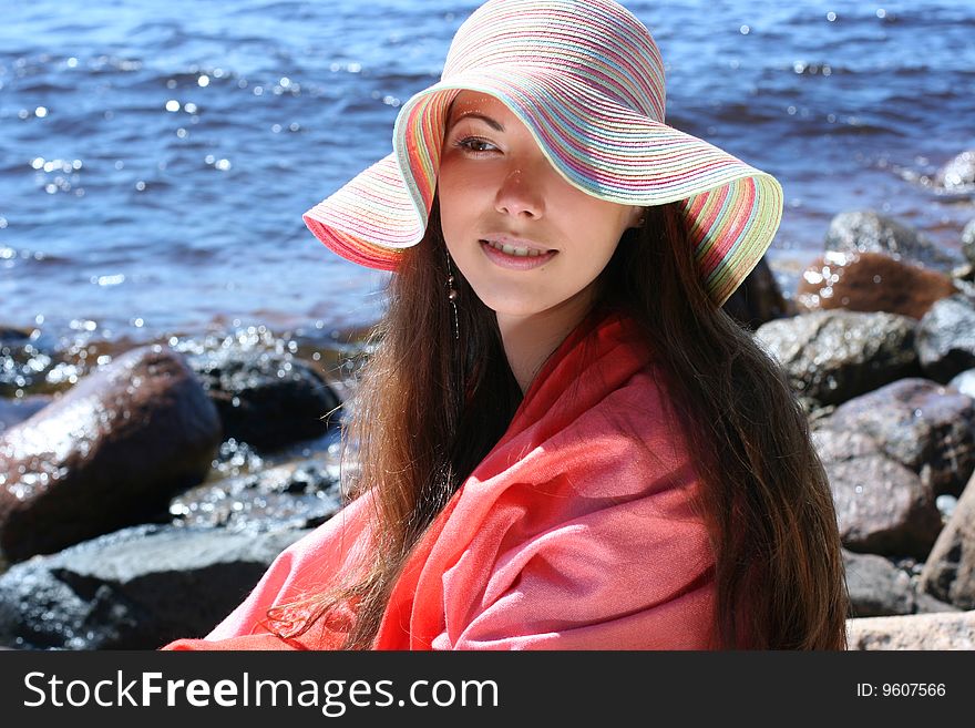 Funny young woman near the sea. Funny young woman near the sea