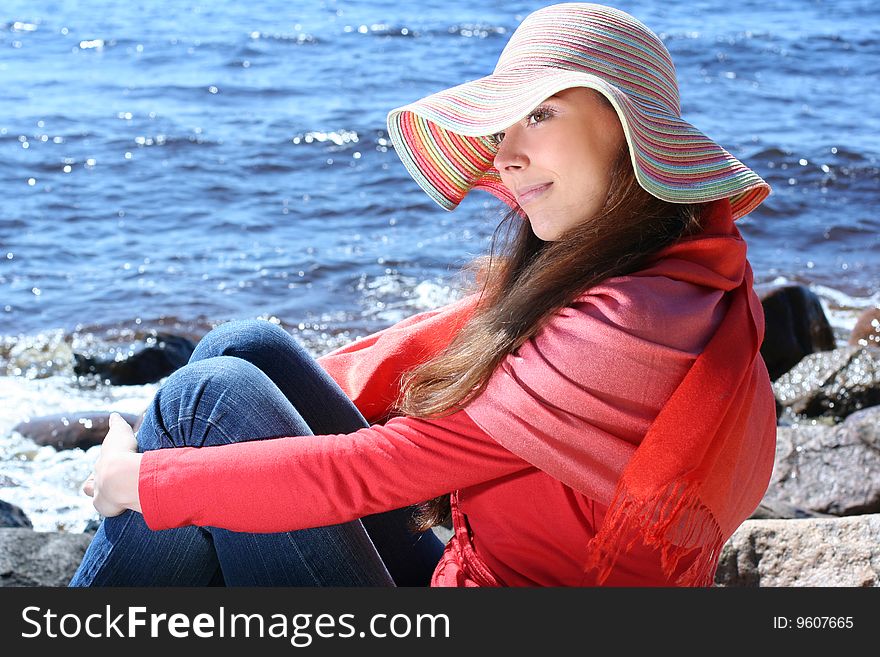 Funny young woman near the sea. Funny young woman near the sea