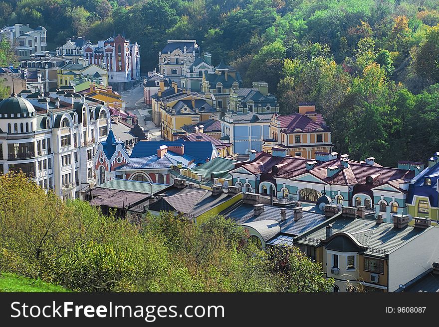 View to new-built quarter in Kiev city centre, Ukraine.