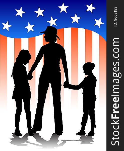 Vector image of mothers and daughters against the backdrop of the American flag. Saved in the eps. Vector image of mothers and daughters against the backdrop of the American flag. Saved in the eps.