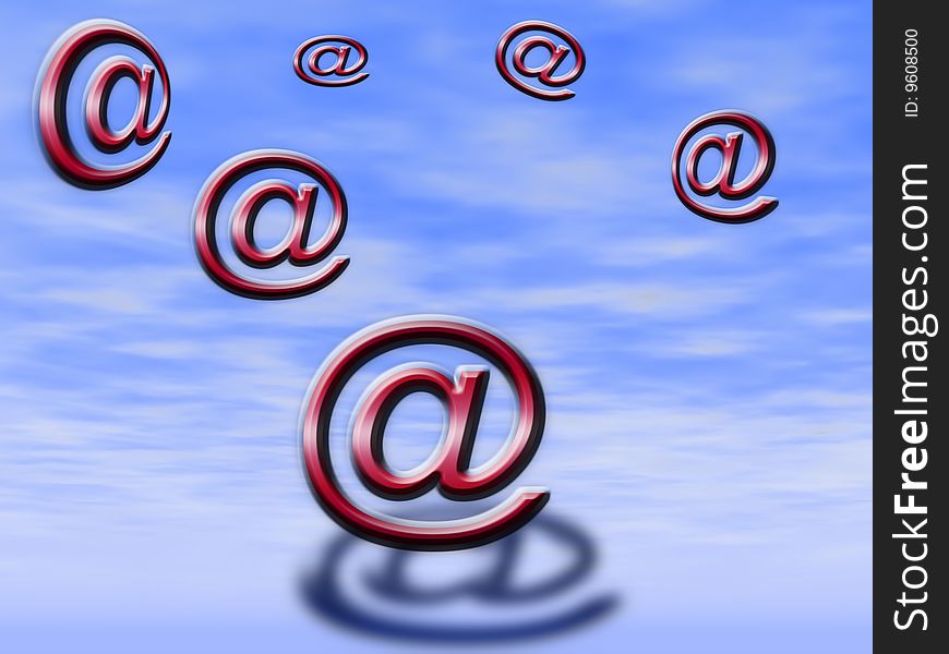 Characters of e-mail flying in clouds