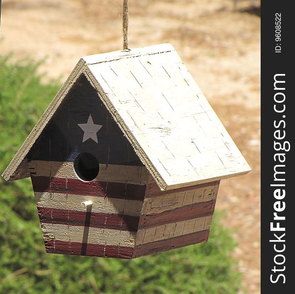 Bird House.  Red, White, Blue USA Dwelling.