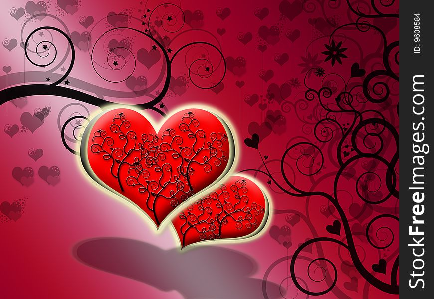Vectorial hearts on a red cardiac background