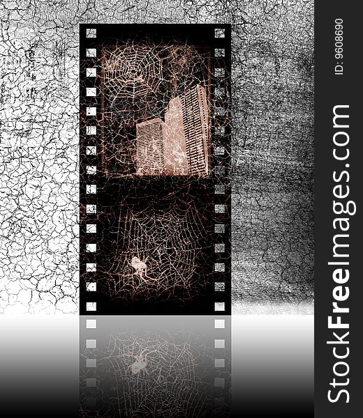 Old movie film with negatives on the grey cracked background