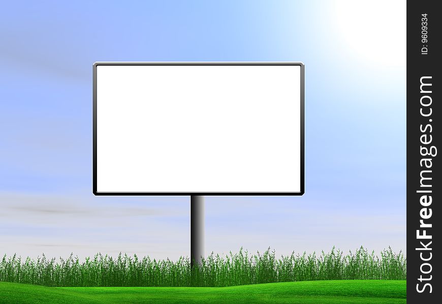 Grass and large white banner for placing of advertising
