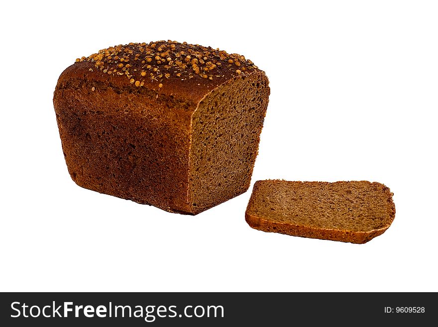 Rye bread of a rough grinding. It is isolated without shades on a white background. Studio light.