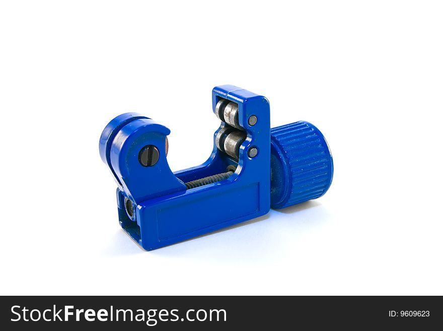 Single blue pipe cutter on a white background