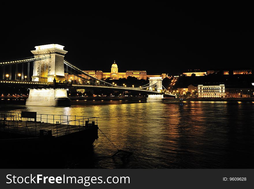 Szechenyi Chain Bridge and Buda Castle at night