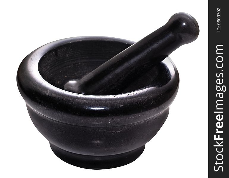 Stone mortar with a pestle isolated on a white background. Stone mortar with a pestle isolated on a white background