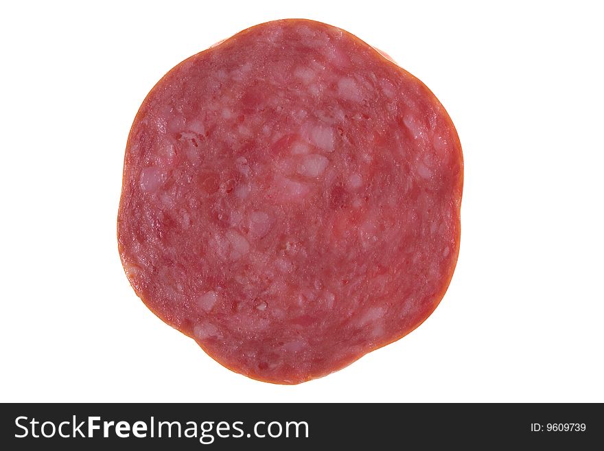 Slices salami isolated on a white