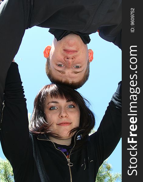 Young men against the blue sky. April 2009. Young men against the blue sky. April 2009