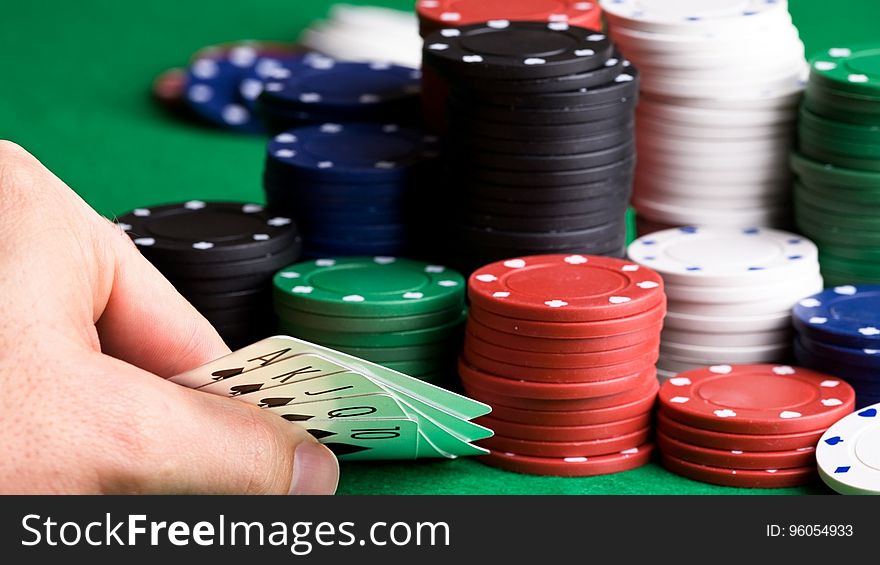 Poker game with chips on table