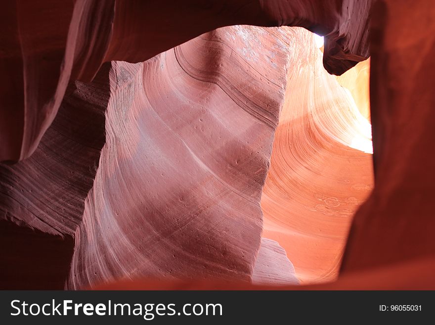 A layered rock formation in a cave.