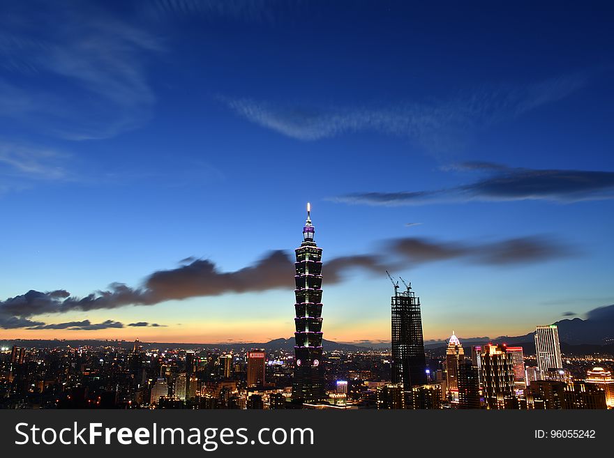 A view over Taipei in Taiwan at night. A view over Taipei in Taiwan at night.