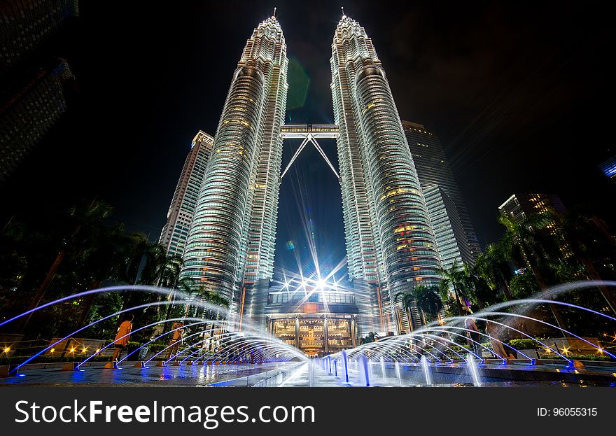 Petronas Twin towers in Kuala Lumpur, Malaysia, at night. Petronas Twin towers in Kuala Lumpur, Malaysia, at night.