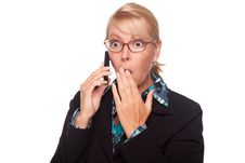 Shocked Blonde Woman On Cell Phone Stock Photography